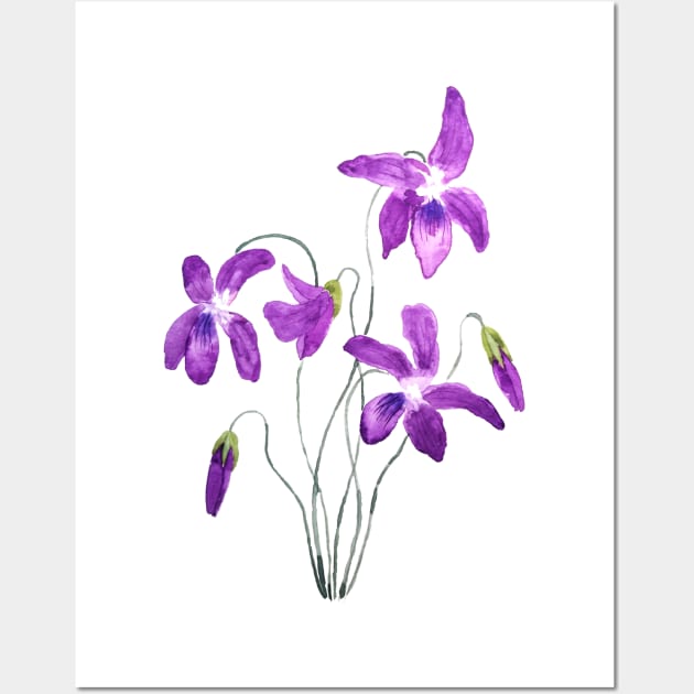 violet flowers watercolor Wall Art by colorandcolor